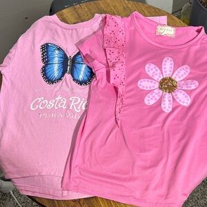 btween Pink Tees with Blue Butterfly and Pink Flower